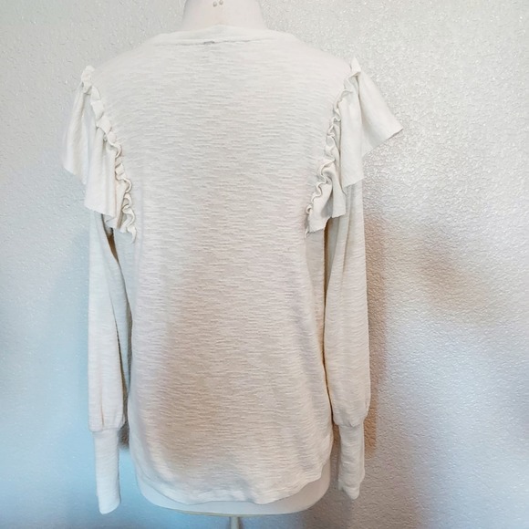Pilcro Cream V-Neck Sweater w/Ruffle Trim Size Small - Picture 8 of 12